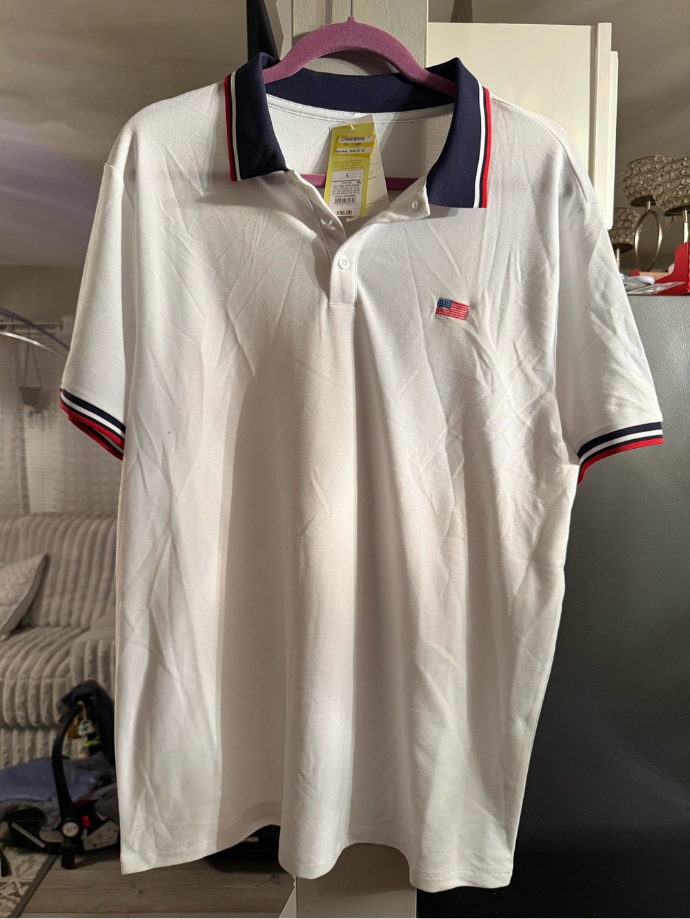 all in motion White Polo with Navy and Red Trim